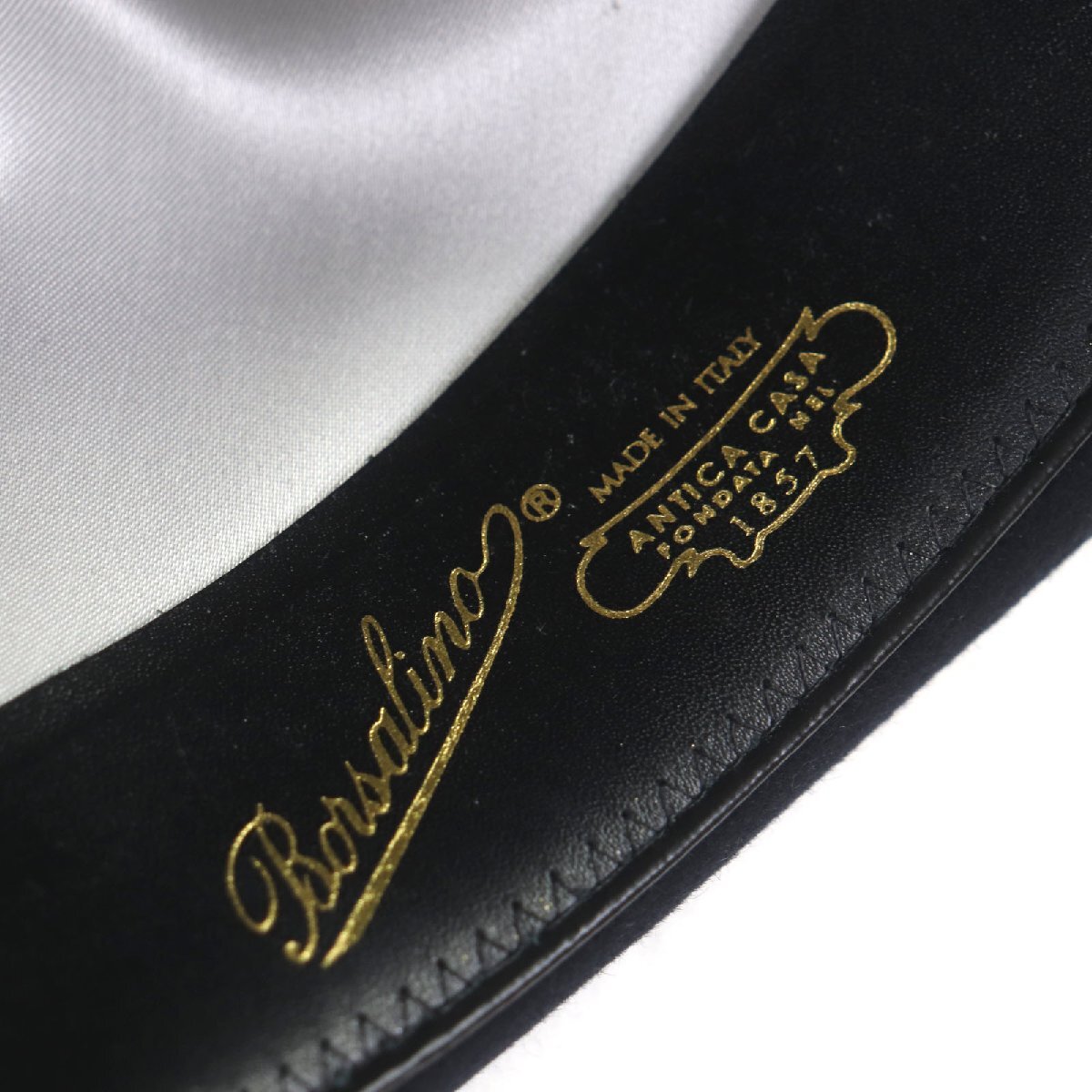 極美品▼Borsalino ボルサリーノ 1857 ウール100% ラビットフェルト ロゴ入りリボン 中折れ帽子 ハット ネイビー 57 伊製 正規品 メンズ_画像8