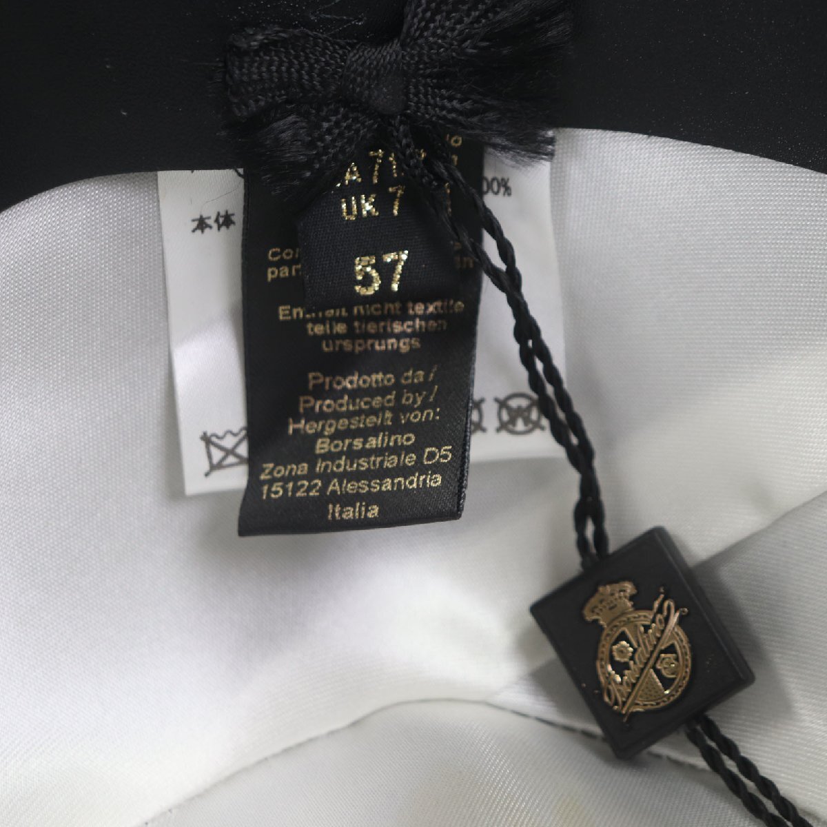 極美品▼Borsalino ボルサリーノ 1857 ウール100% ラビットフェルト ロゴ入りリボン 中折れ帽子 ハット ネイビー 57 伊製 正規品 メンズ_画像9