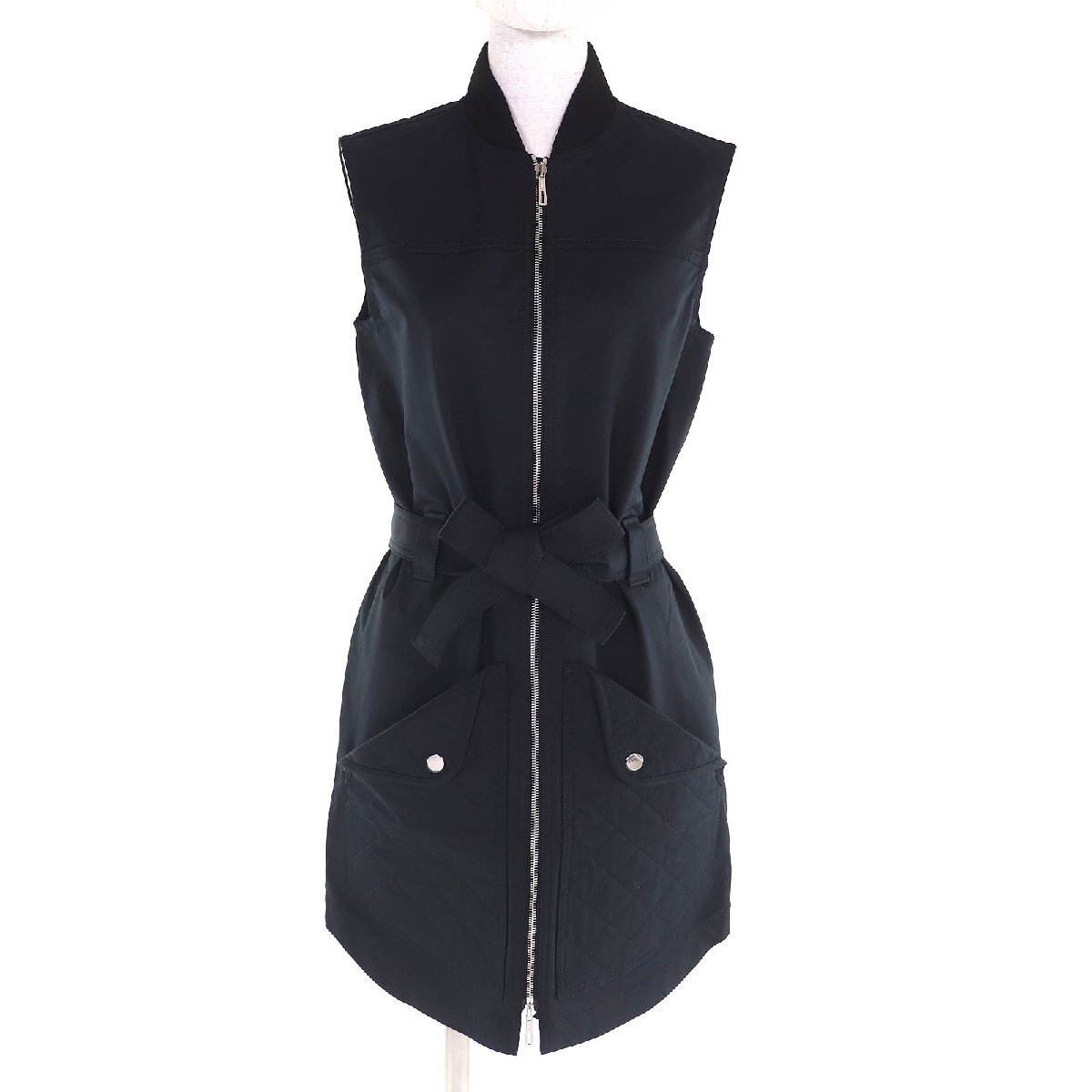 未使用品△HERMES エルメス 25SS 5E0552DQ コットン100% セリエボタン エケストルディール ZIP UP ノースリーブ ワンピース ブラック 34_画像1