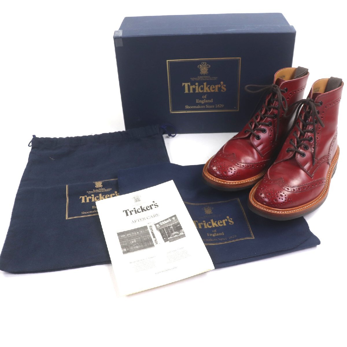 美品▼Tricker's トリッカーズ M2508 MALTON モルトン レザー ウィングチップ レースアップ カントリーブーツ レッド 7 箱付き メンズ_画像2