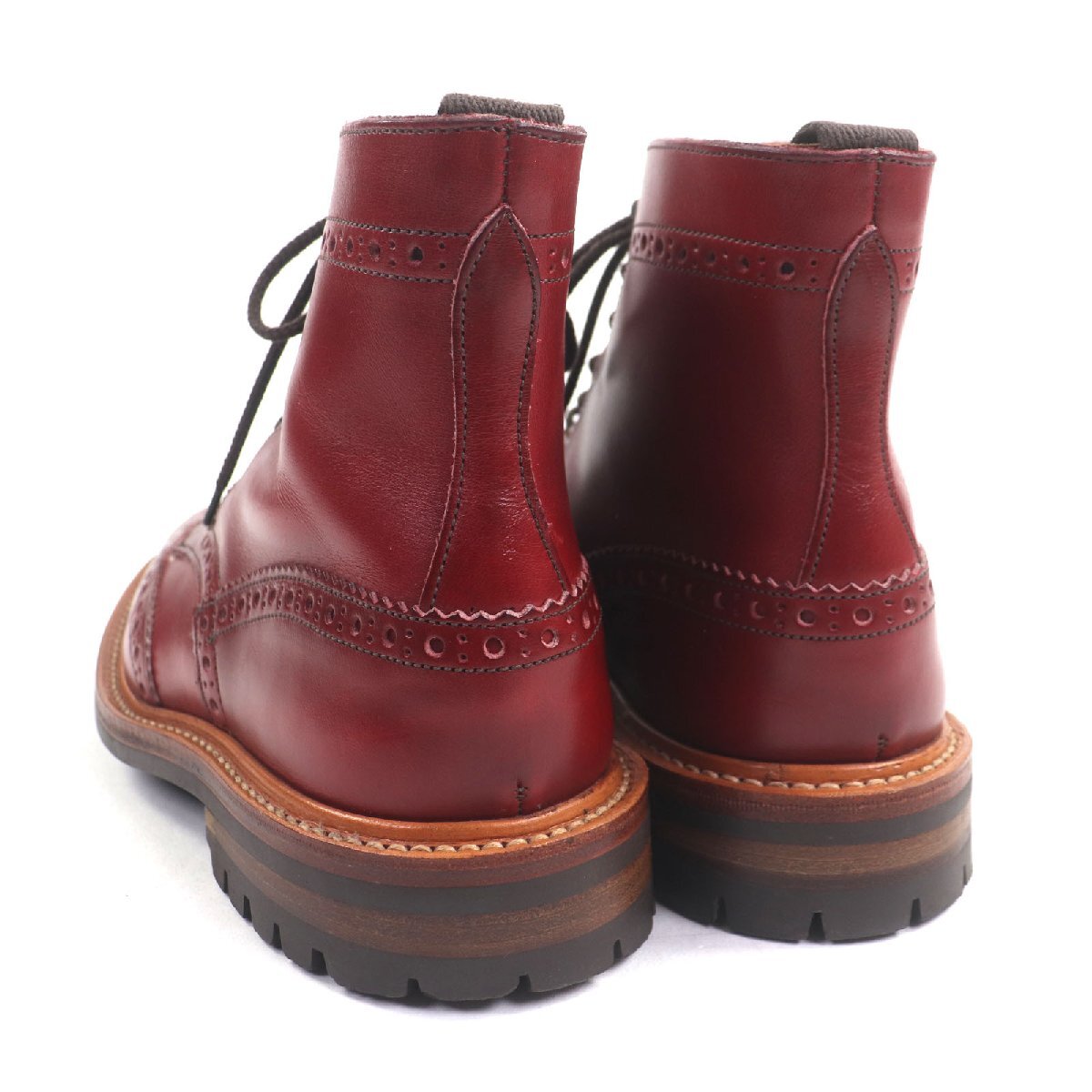 美品▼Tricker's トリッカーズ M2508 MALTON モルトン レザー ウィングチップ レースアップ カントリーブーツ レッド 7 箱付き メンズ_画像4