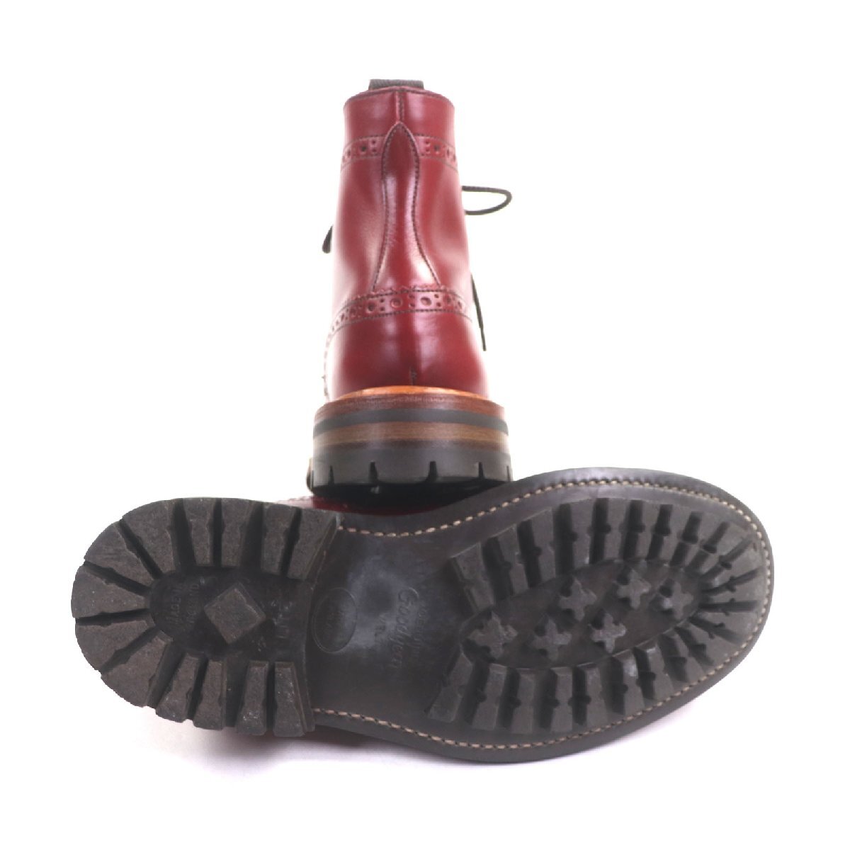 美品▼Tricker's トリッカーズ M2508 MALTON モルトン レザー ウィングチップ レースアップ カントリーブーツ レッド 7 箱付き メンズ_画像5