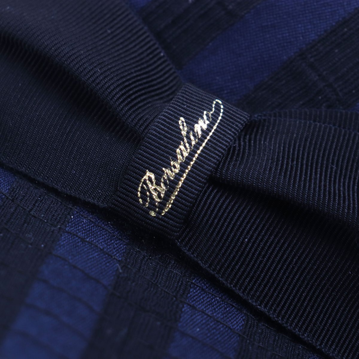 美品▼Borsalino ボルサリーノ ストライプ柄 ロゴ入りリボン 中折れ帽子 ハット ネイビー ブラック 57 イタリア製 正規品 メンズ_画像6