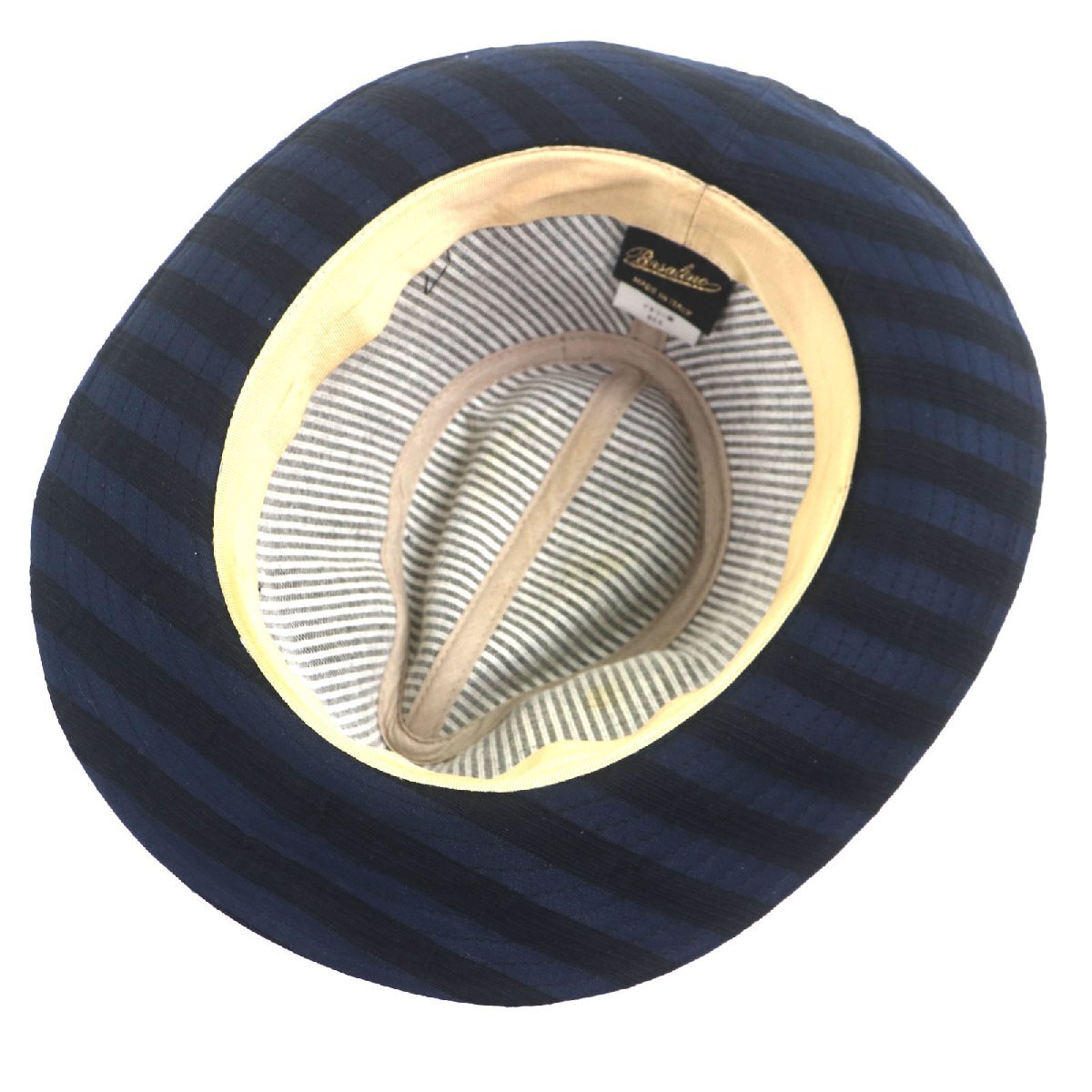 美品▼Borsalino ボルサリーノ ストライプ柄 ロゴ入りリボン 中折れ帽子 ハット ネイビー ブラック 57 イタリア製 正規品 メンズ_画像7