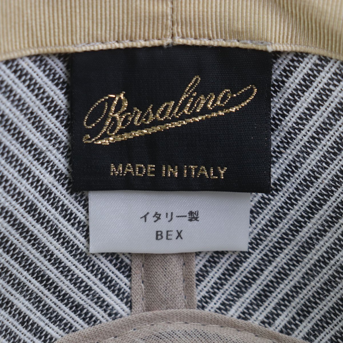 美品▼Borsalino ボルサリーノ ストライプ柄 ロゴ入りリボン 中折れ帽子 ハット ネイビー ブラック 57 イタリア製 正規品 メンズ_画像8
