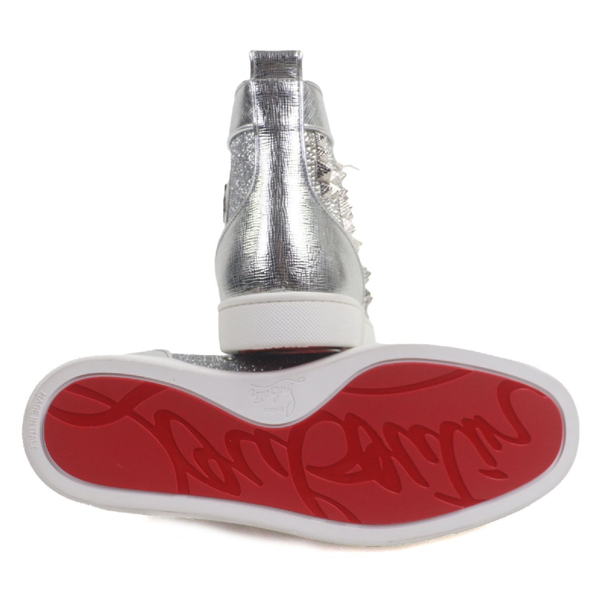 極美品▼Christian Louboutin クリスチャンルブタン LOUIS MAX FLAT レザー グリッター クリスタル スパイク ハイカットスニーカー 41.5_画像5