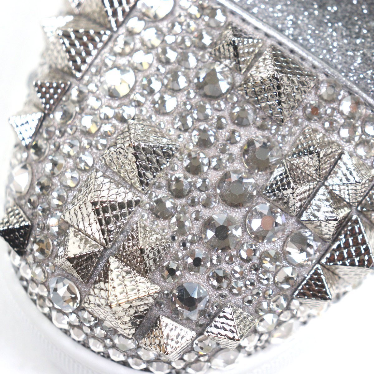 極美品▼Christian Louboutin クリスチャンルブタン LOUIS MAX FLAT レザー グリッター クリスタル スパイク ハイカットスニーカー 41.5_画像8