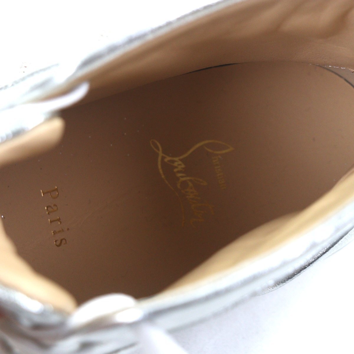 極美品▼Christian Louboutin クリスチャンルブタン LOUIS MAX FLAT レザー グリッター クリスタル スパイク ハイカットスニーカー 41.5_画像9