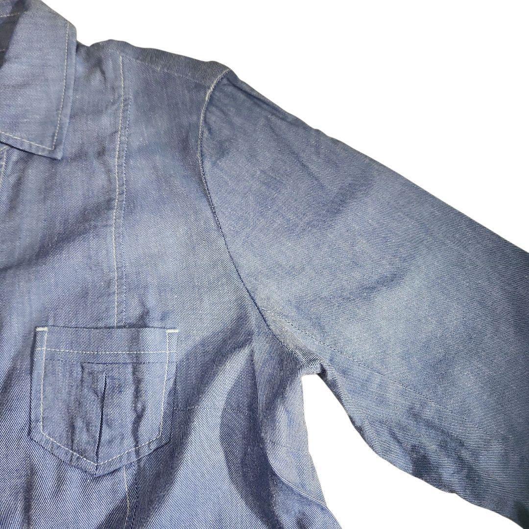 CORDIER 麻ブレンド・シャンブレー 羽織り シャツジャケット 貝殻ボタン ライトブルー リネン混 レーヨン 84729_画像5