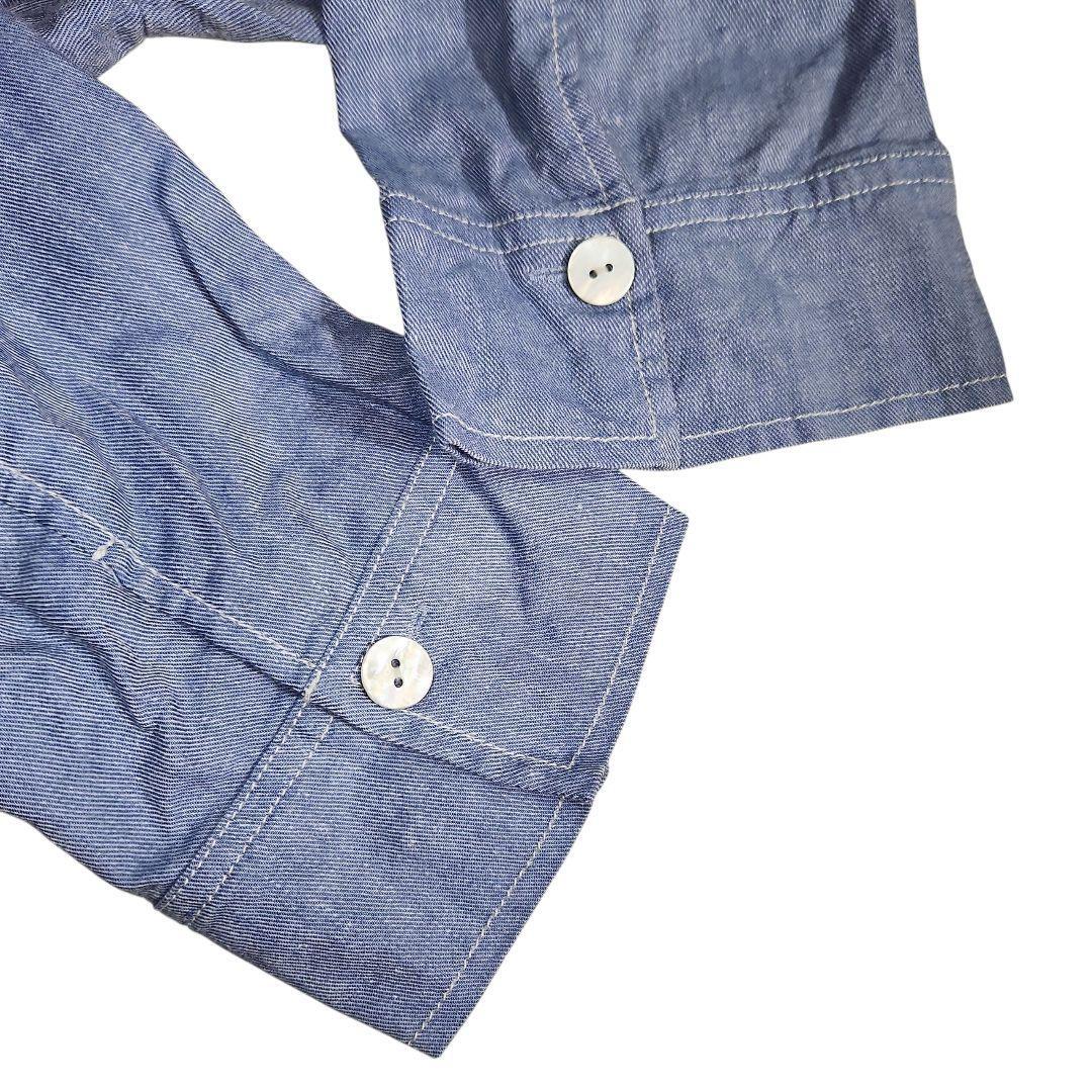 CORDIER 麻ブレンド・シャンブレー 羽織り シャツジャケット 貝殻ボタン ライトブルー リネン混 レーヨン 84729_画像6