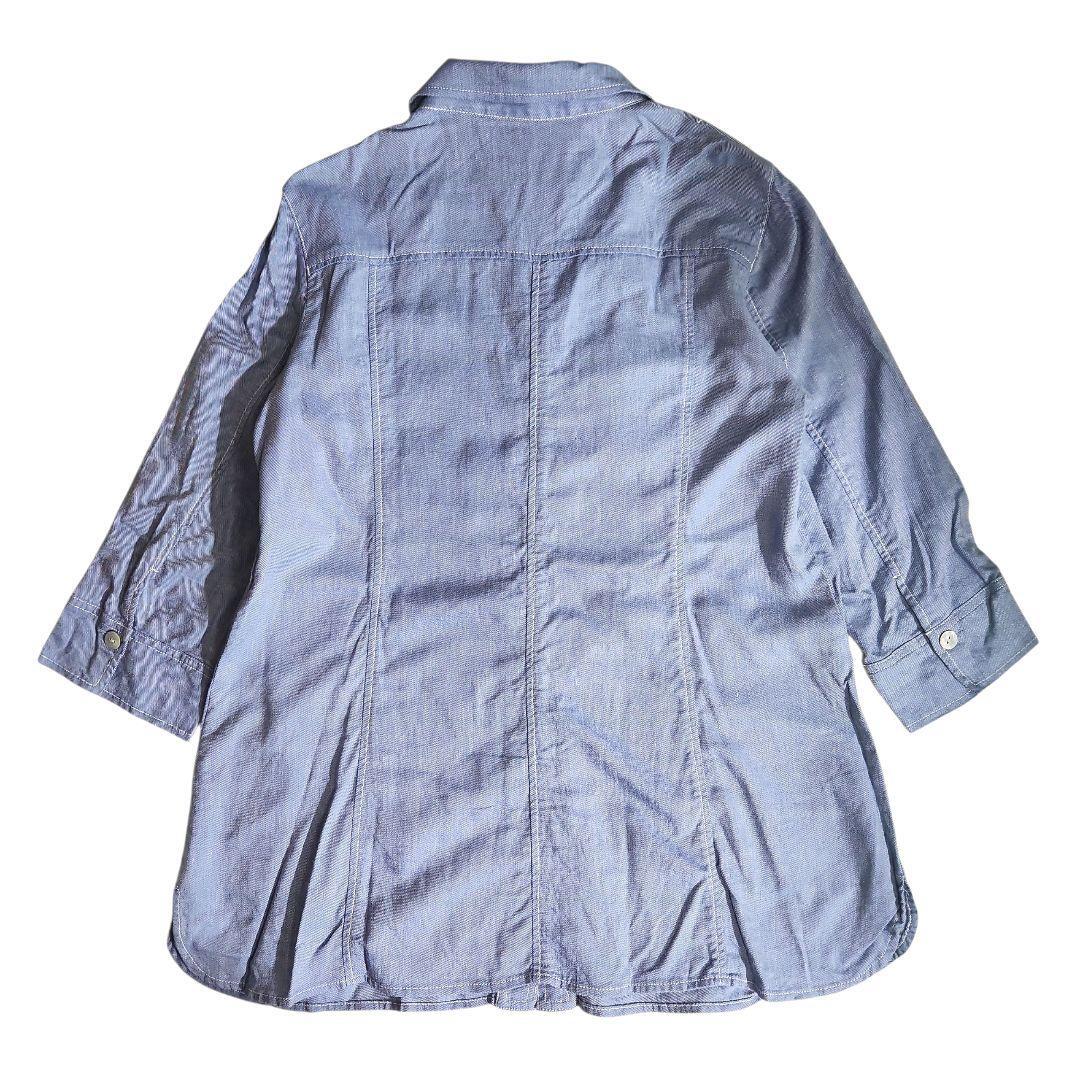 CORDIER 麻ブレンド・シャンブレー 羽織り シャツジャケット 貝殻ボタン ライトブルー リネン混 レーヨン 84729_画像8