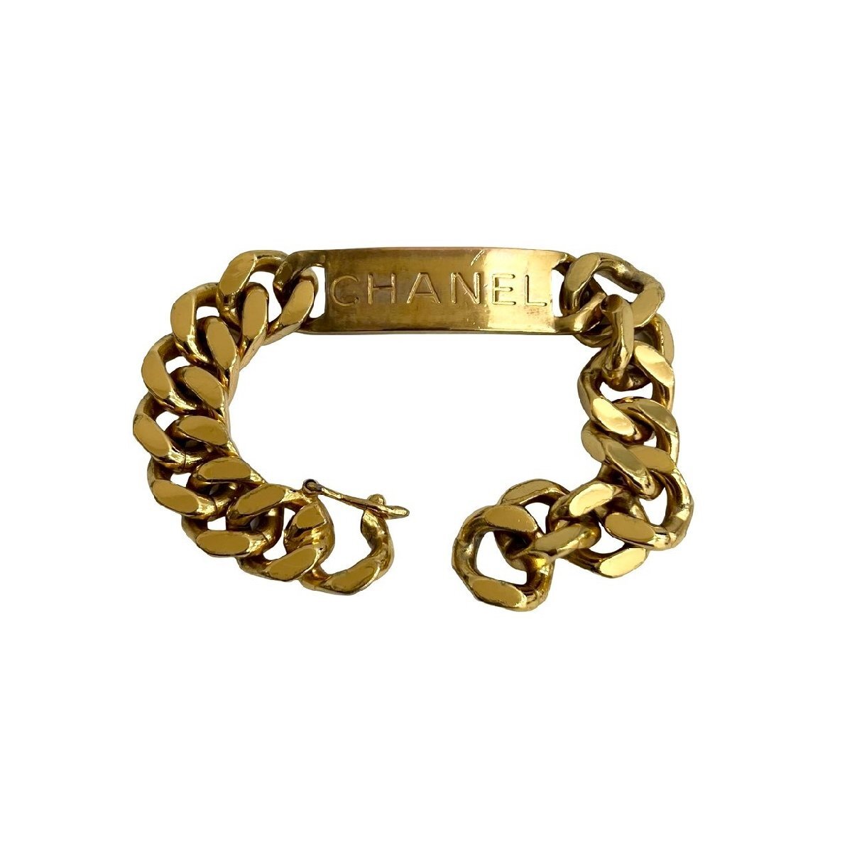 極 美品 コメあり 96P CHANEL シャネル ヴィンテージ ロゴ プレート GP チェーン ブレスレット バングル アクセサリー ゴールド 26129_画像4