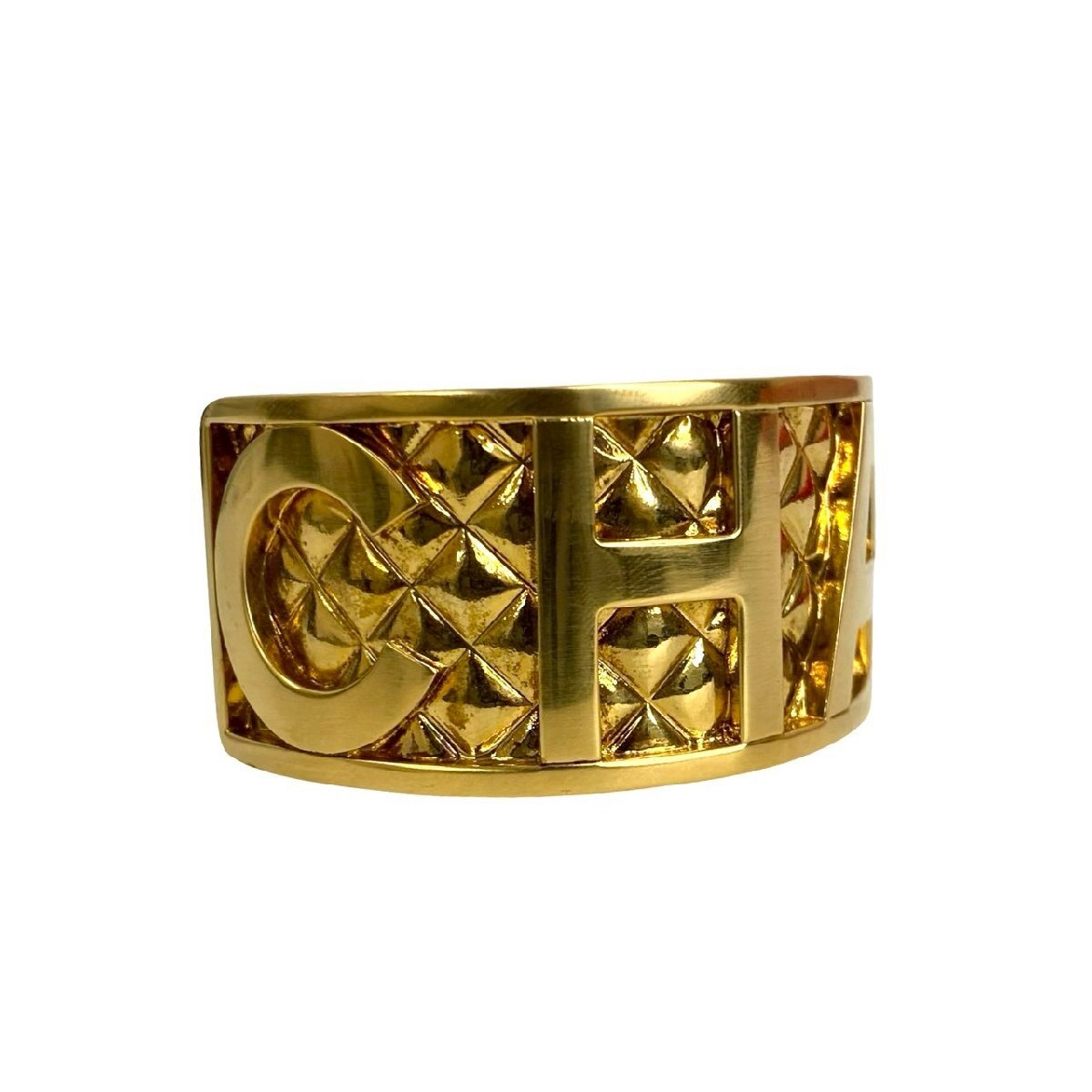 極 美品 コメあり 97A CHANEL シャネル ヴィンテージ マトラッセ ロゴ モチーフ GP バングル ブレスレット アクセサリー ゴールド 69632_画像4