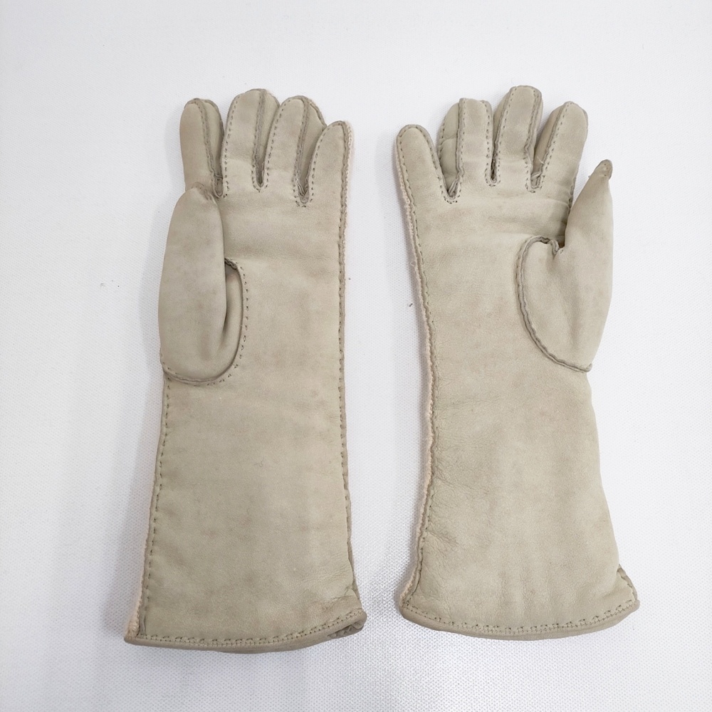 5-1117T◎HERMES レザー/カシミヤ Hロゴ サイズ6 1/2 手袋 ベージュ エルメス 268782_画像2