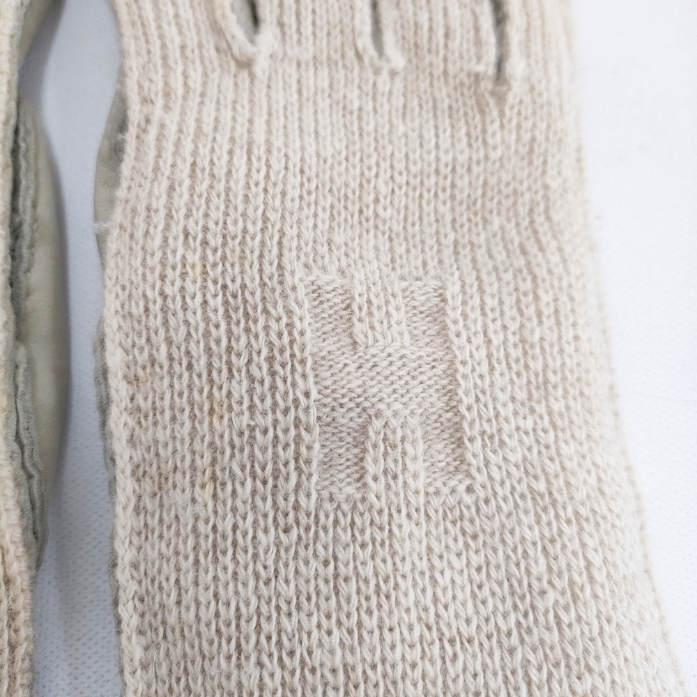 5-1117T◎HERMES レザー/カシミヤ Hロゴ サイズ6 1/2 手袋 ベージュ エルメス 268782_画像3