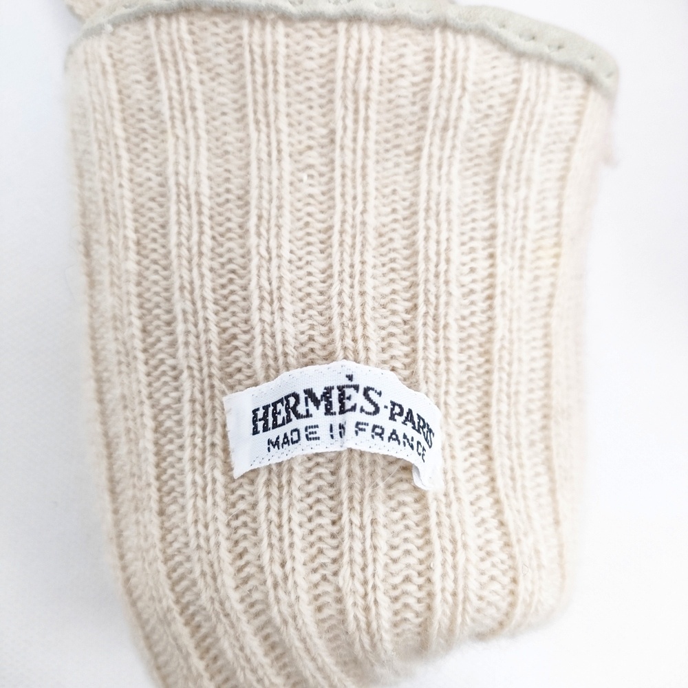5-1117T◎HERMES レザー/カシミヤ Hロゴ サイズ6 1/2 手袋 ベージュ エルメス 268782_画像4