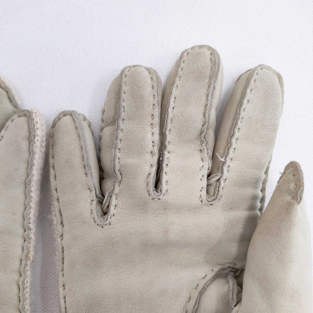 5-1117T◎HERMES レザー/カシミヤ Hロゴ サイズ6 1/2 手袋 ベージュ エルメス 268782_画像6