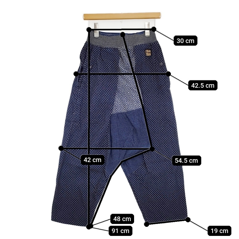 5-1128G♪KAPITAL BORO 藍染 刺繍 刺し子 シモキタパンツ K2005LP171 サイズ2/M サルエルパンツ 20SS ネイビー ホワイト キャピタル 276200_画像7