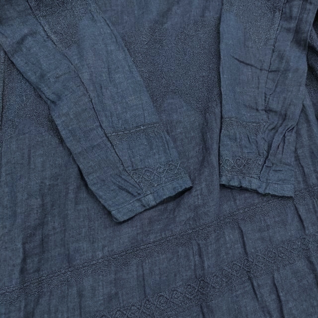 5-1118M!45R/45rpm 2 -слойный тканый. гонки вышивка платье ( индиго ) обычная цена 86900 иен One-piece темно-синий four чай пять a-rupi- M 275149