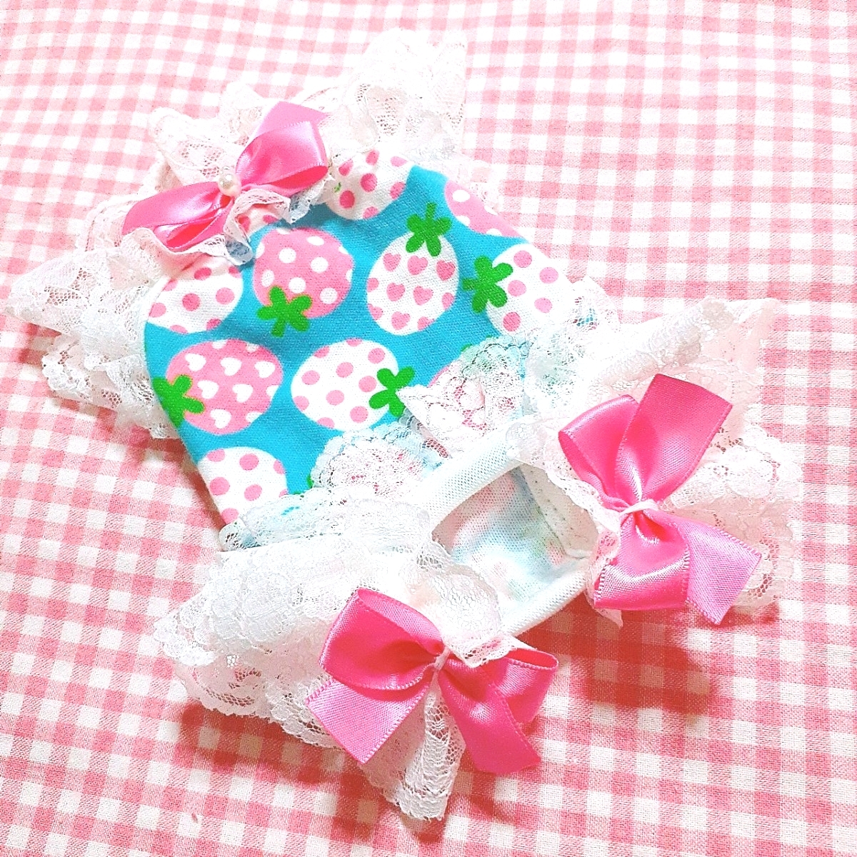 ピンクリボン♪苺キャミワンピース♪5S/胴22丈14_画像2