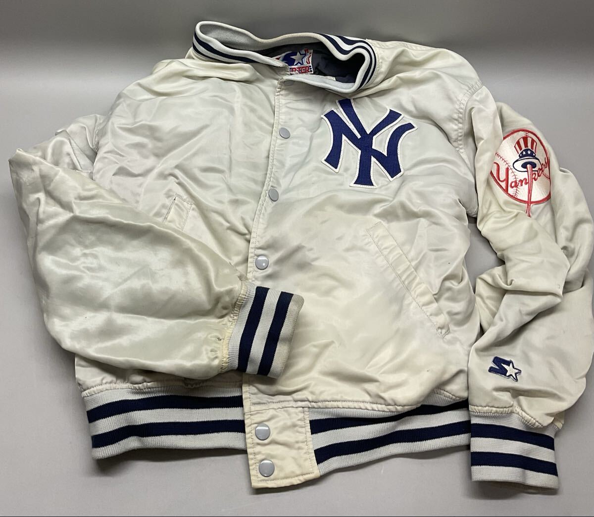 S 90s スターター Starter MLB NEW YORK YANKEES ニューヨークヤンキース ナイロンスタジャン アワードジャケット メンズM ヴィンテージ_画像1