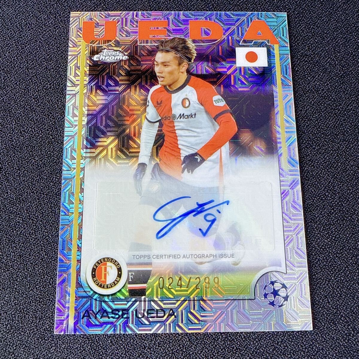 1円スタート!【上田綺世】直筆サインカード TOPPS Japan Edition 299シリ MOJO Auto AYASE UEDA フェイエノールト_画像1