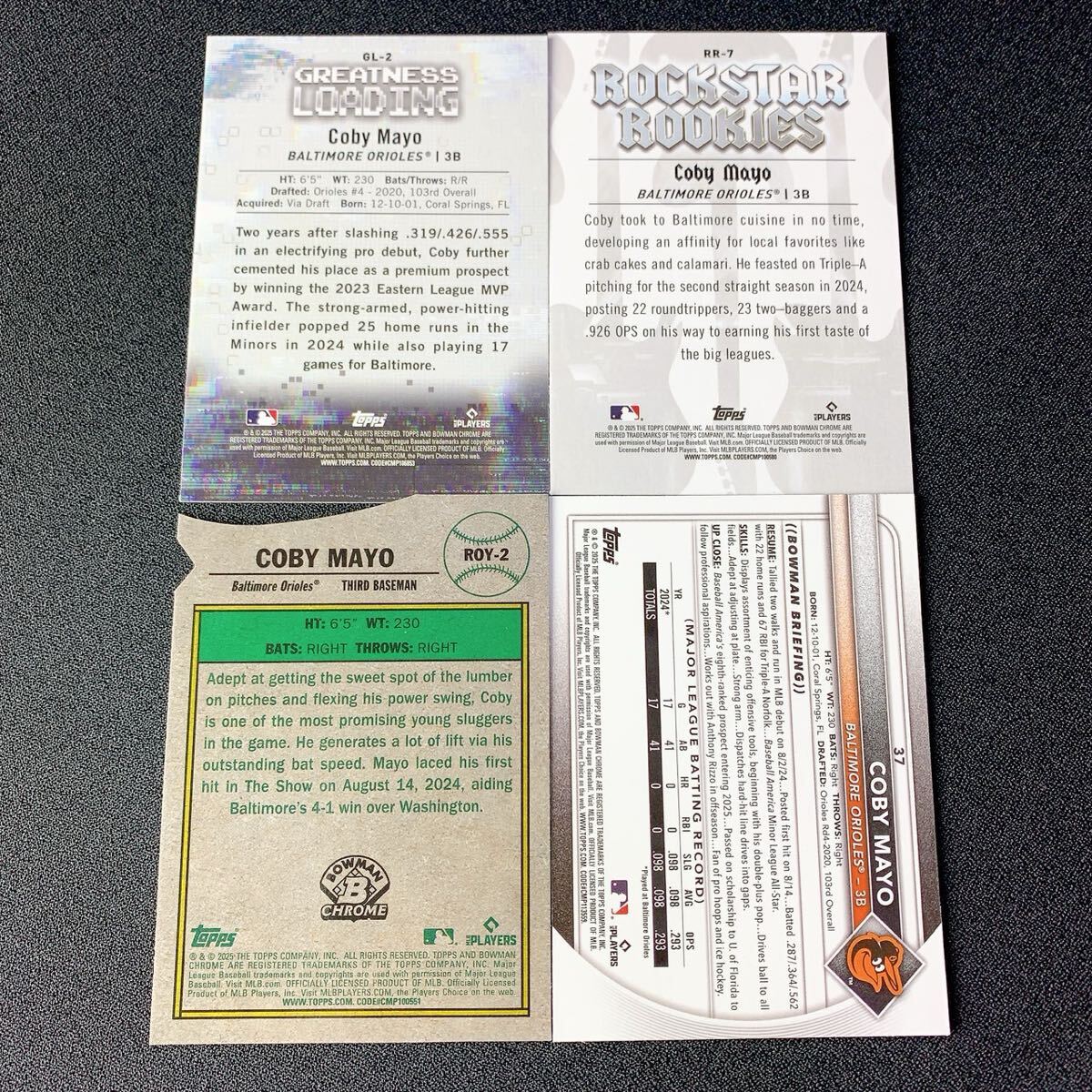 1円スタート！【COBY MAYO】RC インサート パラレル4枚セット！ Topps Bowman Chrome MLB オリオールズ　レッドルーキー　コビー・マヨ_画像2