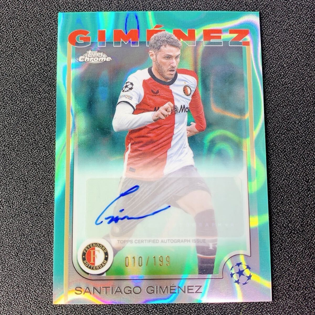 1円スタート！【サンティアゴ・ヒメネス】199シリ　 直筆サインカード Auto Santiago Gimenez Feyenoord Topps Chrome 2024-25 UCC_画像1