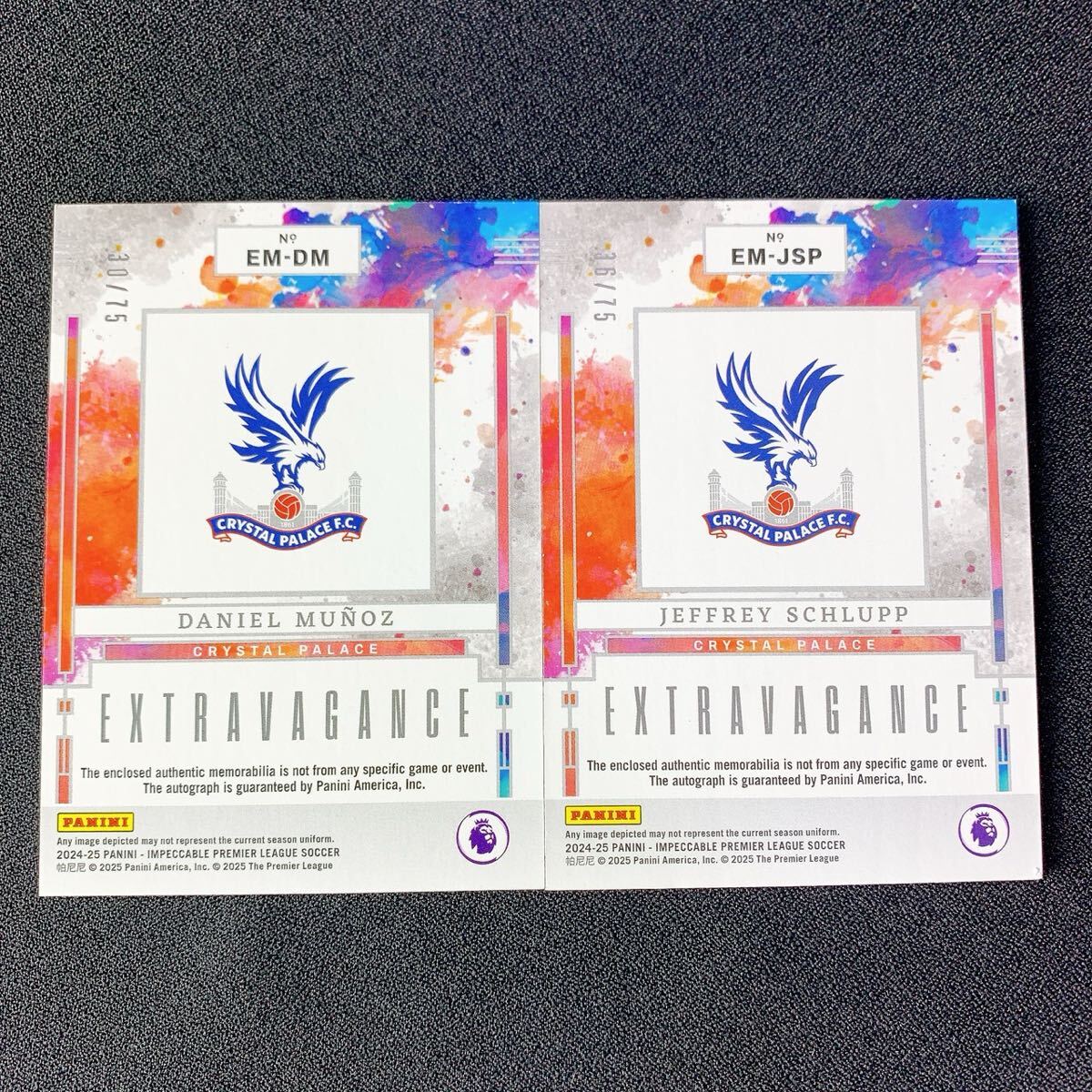 1円スタート【クリスタルパレス　サイン2枚セット】 75シリPanini Impeccable Auto Crystal Palace EPL 直筆サインカード Extravagance_画像2