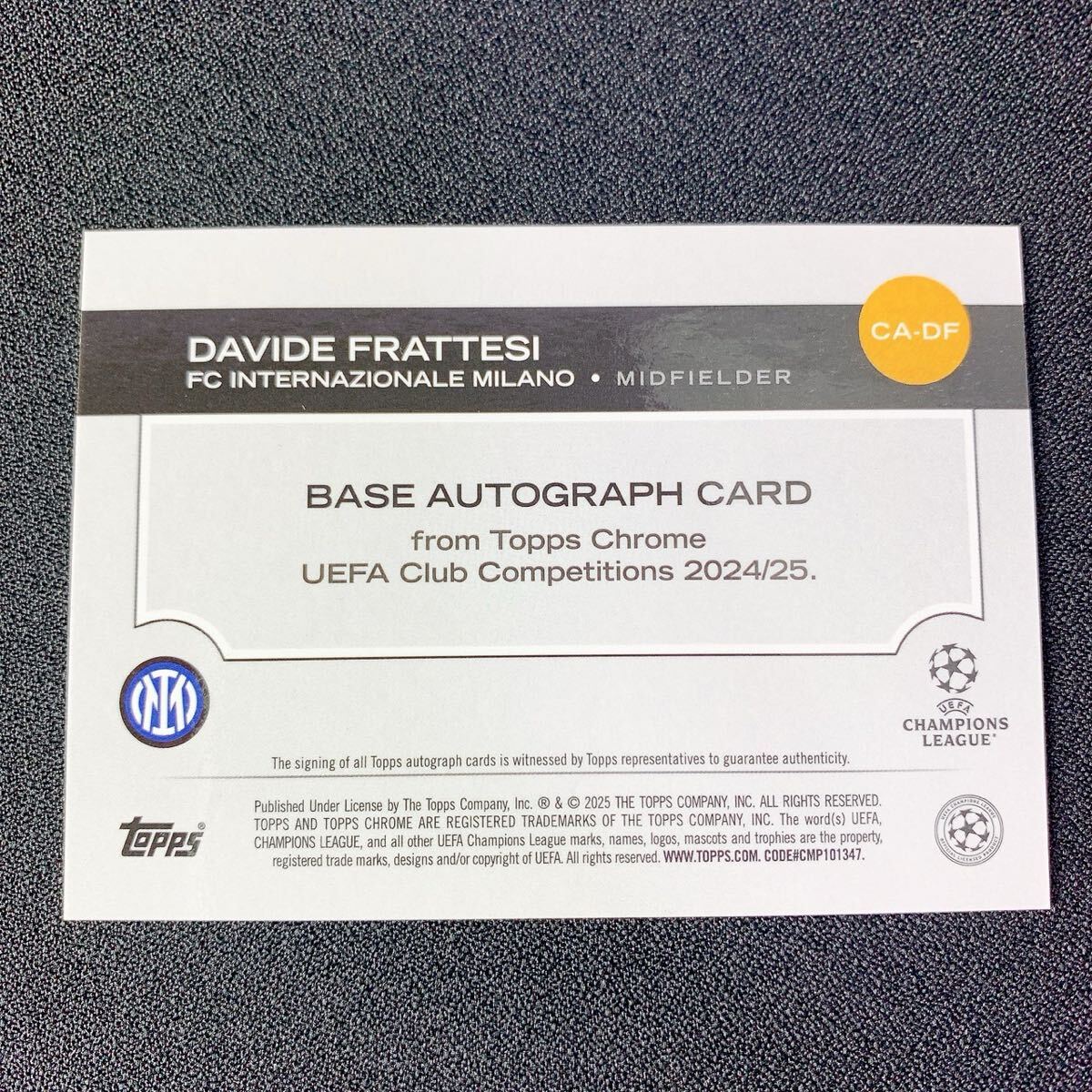 1円スタート【ダビデ・フラッテージ】50Sシリ　GOLD 直筆サインカード Topps Chrome Auto Inter Milano インテル　セリエA_画像2