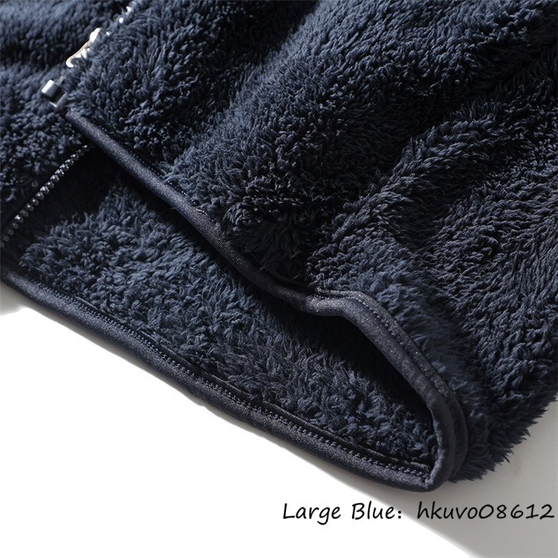 新品特売*フリースジャケット メンズ 無地 デザイナーズ 秋冬 スタンドカラー 裏ボア 厚手 防寒 カジュアル 暖かさ 柔らかい ネイビー XL_画像5