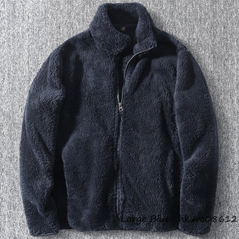 新品特売*フリースジャケット メンズ 無地 デザイナーズ 秋冬 スタンドカラー 裏ボア 厚手 防寒 カジュアル 暖かさ 柔らかい ネイビー XL_画像1