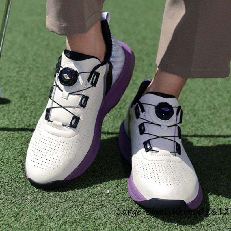 超希少★メンズ ゴルフシューズ ダイヤル式 BOA スパイクレス スニーカー スポーツシューズ 運動靴 快適 防水 耐久性 防水 パープル 27.5cm_画像7