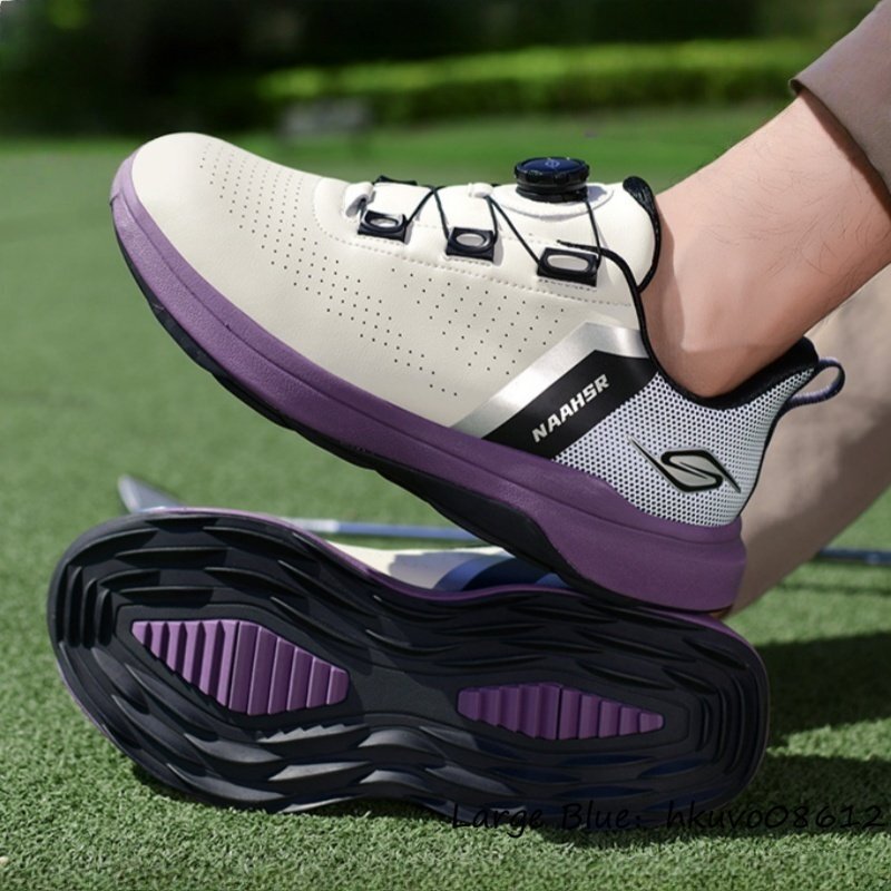 超希少★メンズ ゴルフシューズ ダイヤル式 BOA スパイクレス スニーカー スポーツシューズ 運動靴 快適 防水 耐久性 防水 パープル 27.5cm_画像2