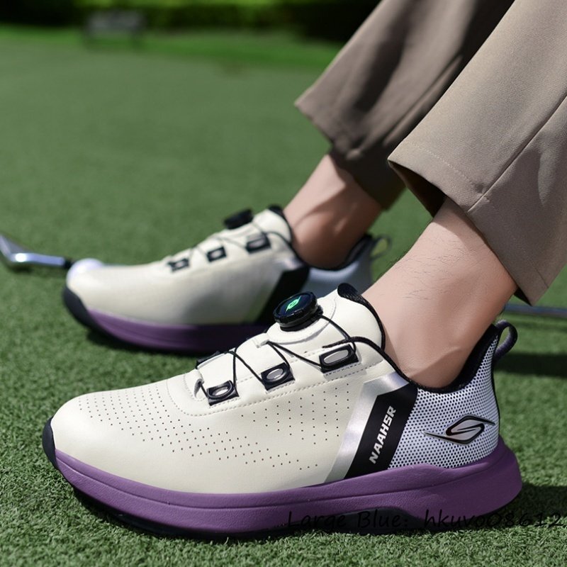 超希少★メンズ ゴルフシューズ ダイヤル式 BOA スパイクレス スニーカー スポーツシューズ 運動靴 快適 防水 耐久性 防水 パープル 27.5cm_画像4