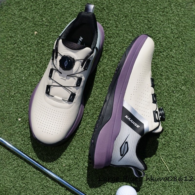 超希少★メンズ ゴルフシューズ ダイヤル式 BOA スパイクレス スニーカー スポーツシューズ 運動靴 快適 防水 耐久性 防水 パープル 27.5cm_画像1