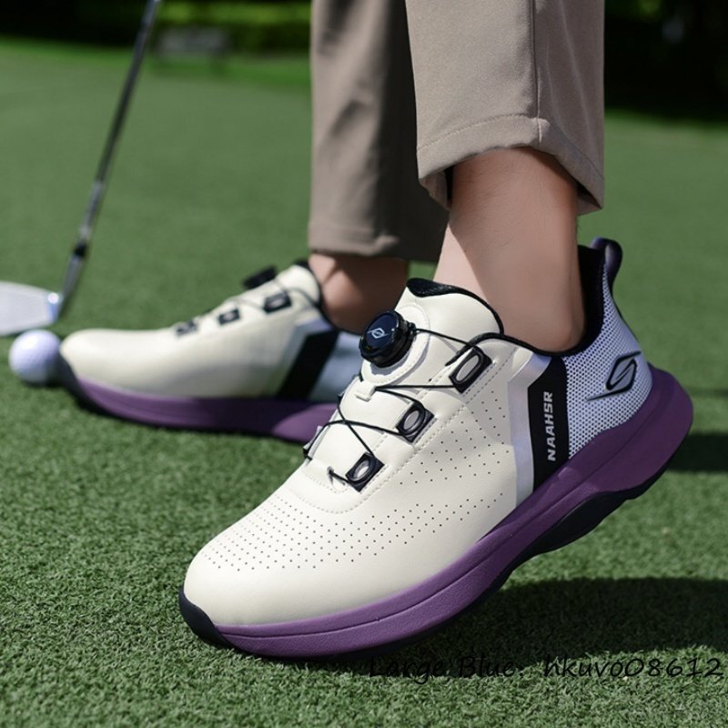 超希少★メンズ ゴルフシューズ ダイヤル式 BOA スパイクレス スニーカー スポーツシューズ 運動靴 快適 防水 耐久性 防水 パープル 27.5cm_画像6