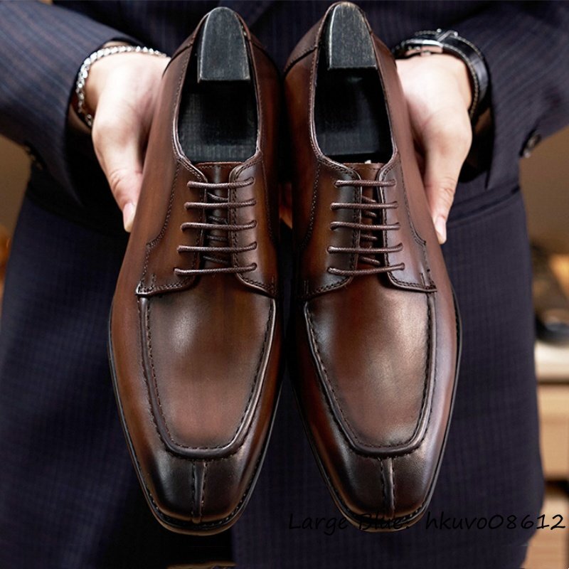 最上級◆ビジネスシューズ メンズシューズ 手塗り上げ 職人手作り 本革 レザーシューズ 牛革 新品 紳士靴 革靴 フォーマル ブラウン 26.5cm_画像4