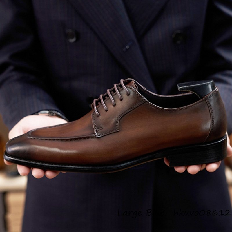 最上級◆ビジネスシューズ メンズシューズ 手塗り上げ 職人手作り 本革 レザーシューズ 牛革 新品 紳士靴 革靴 フォーマル ブラウン 26.5cm_画像8