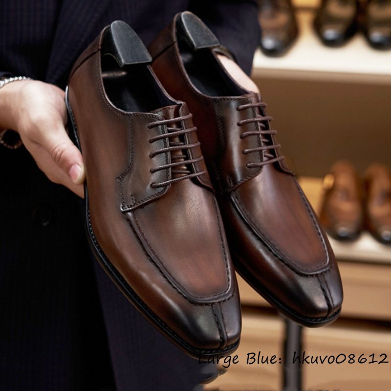 最上級◆ビジネスシューズ メンズシューズ 手塗り上げ 職人手作り 本革 レザーシューズ 牛革 新品 紳士靴 革靴 フォーマル ブラウン 26.5cm_画像1