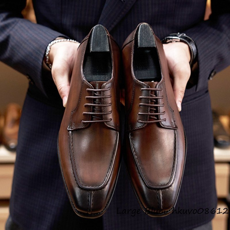 最上級◆ビジネスシューズ メンズシューズ 手塗り上げ 職人手作り 本革 レザーシューズ 牛革 新品 紳士靴 革靴 フォーマル ブラウン 26.5cm_画像3