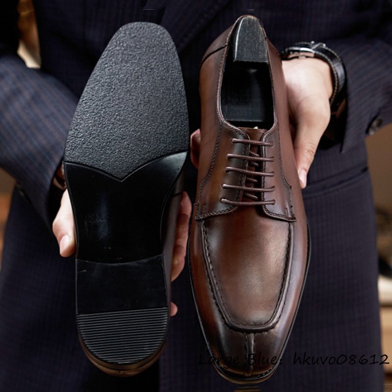 最上級◆ビジネスシューズ メンズシューズ 手塗り上げ 職人手作り 本革 レザーシューズ 牛革 新品 紳士靴 革靴 フォーマル ブラウン 26.5cm_画像2