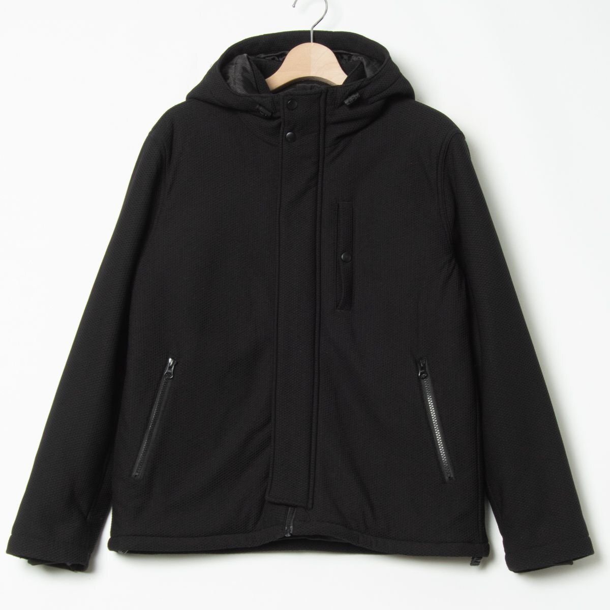 ABAHOUSE アバハウス 中綿入りジャケット 46 フード メッシュ生地 ブラック 黒 ナイロン混 シンプル メンズ 紳士 秋冬 アウター カジュアル_画像1