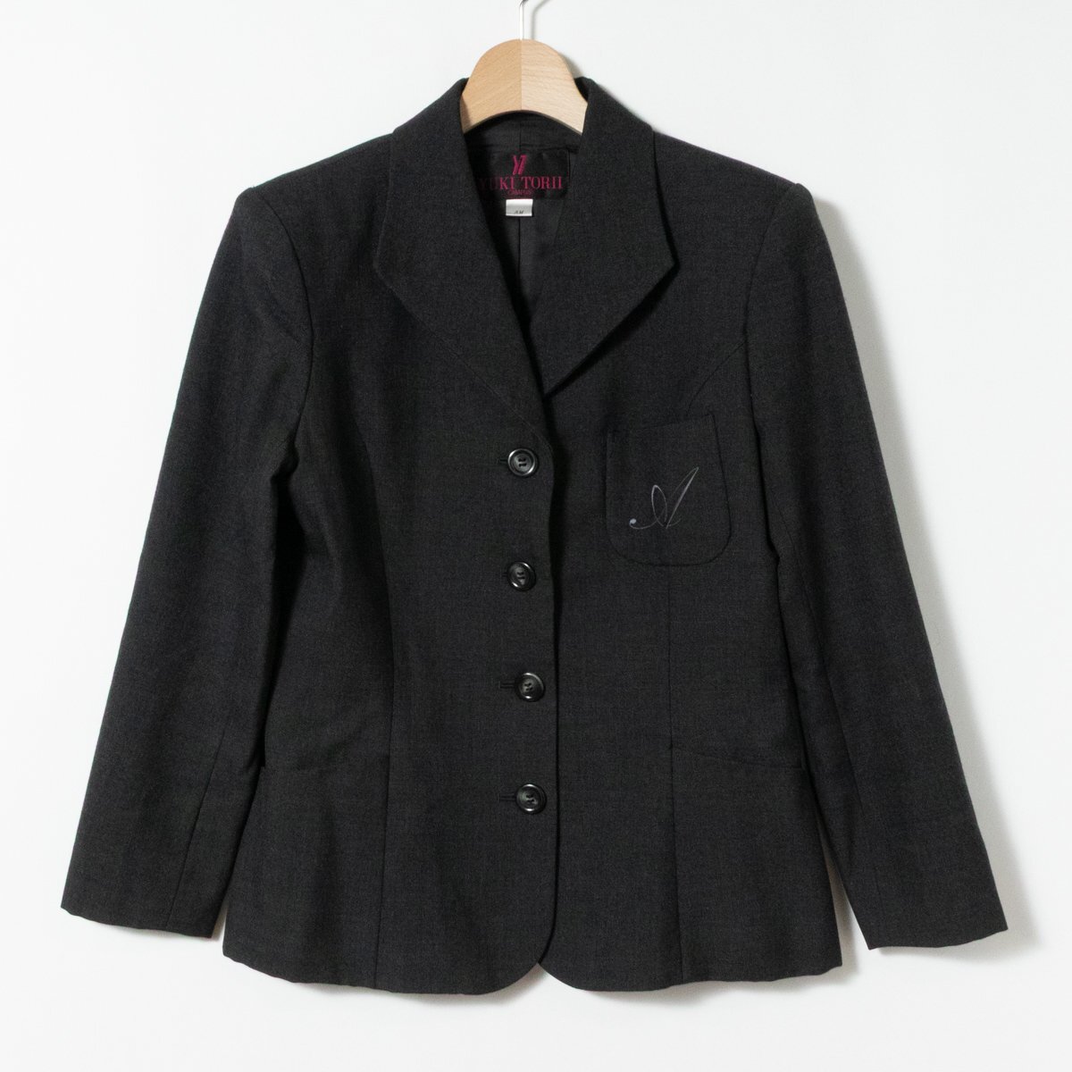 YUKI TORII campus ユキトリイ 鳥居ユキ テーラードジャケット グレー AM レディース 毛 ポリエステル 日本製 オフィス セレモニー 秋冬_画像1