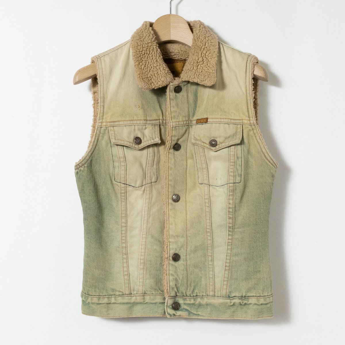 7 For All Mankind セブン・フォー・オール・マンカインド USA製 裏ボア デニムベスト X-SMALL ライトブルー ヴィンテージ レディース 秋冬_画像1