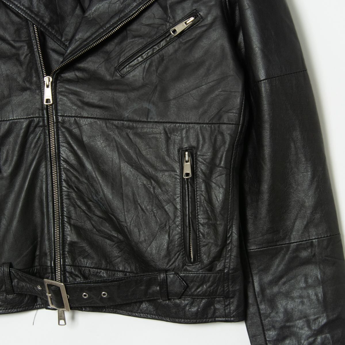 【1円スタート】roshell ロシェル ライダースジャケット メンズ L 本革 リプロダクトレザー 革ジャン レザージャケット 黒 ブラック_画像4