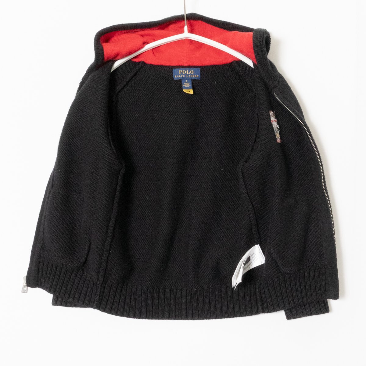 POLO RALPH LAUREN ポロ ラルフ ローレン ポロベア ジップアップ ニット パーカー 110サイズ コットン100％ ブラック系 ベビー キッズ 子供_画像2