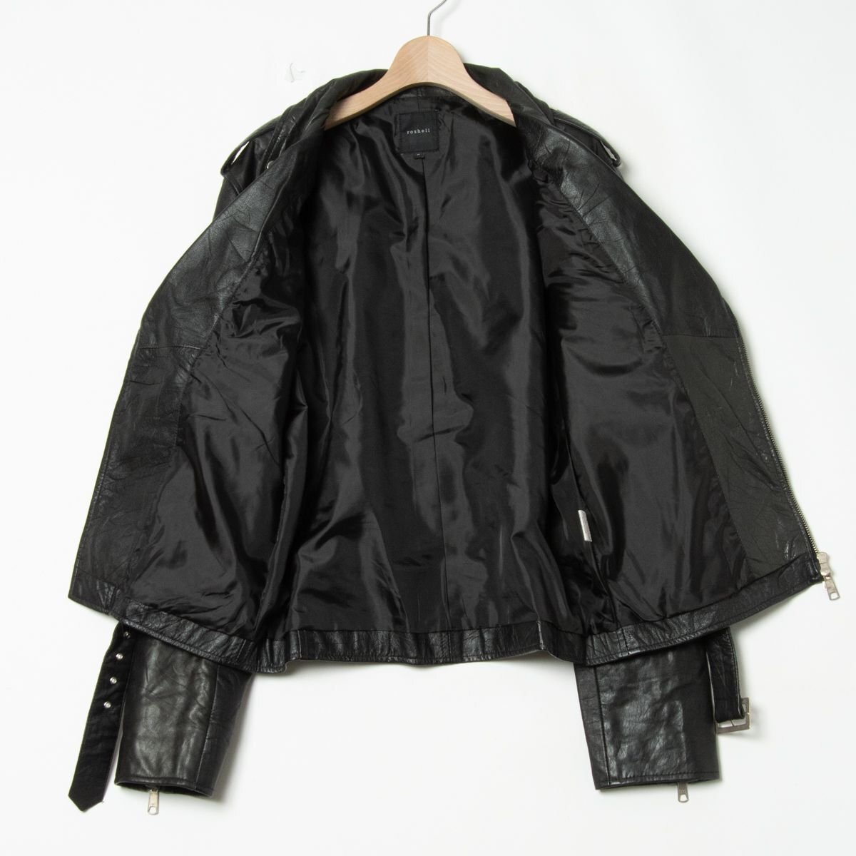【1円スタート】roshell ロシェル ライダースジャケット メンズ L 本革 リプロダクトレザー 革ジャン レザージャケット 黒 ブラック_画像3