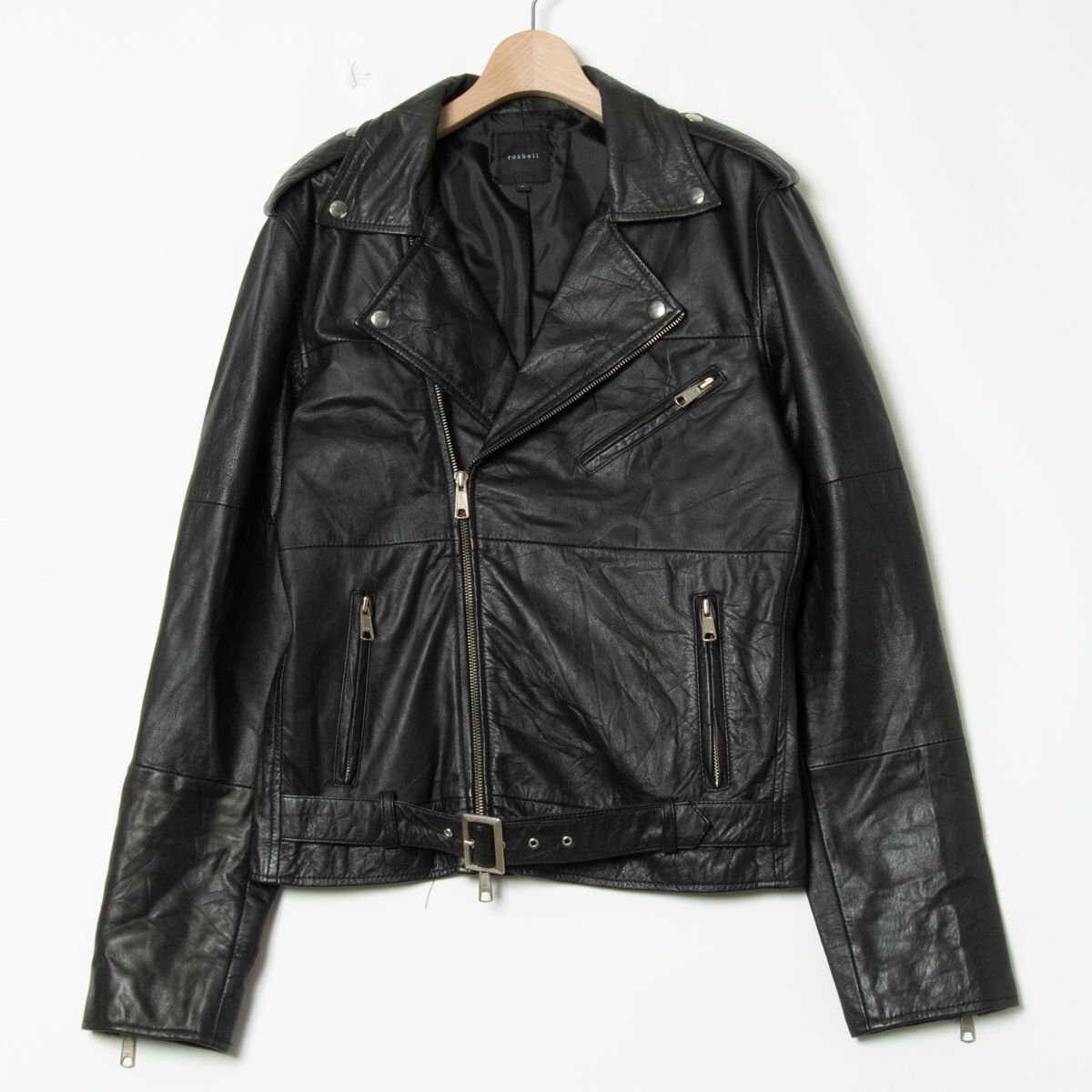 【1円スタート】roshell ロシェル ライダースジャケット メンズ L 本革 リプロダクトレザー 革ジャン レザージャケット 黒 ブラック_画像1