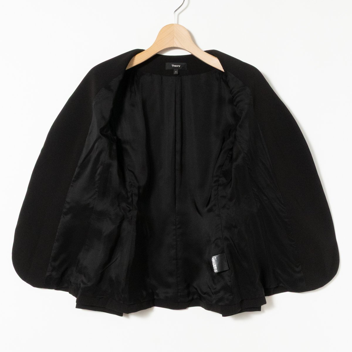 Theory セオリー ノーカラージャケット ブラック サイズ0 レディース 無地 シンプル ビジネス オフィス セレモニー スーツ トリアセテート_画像7